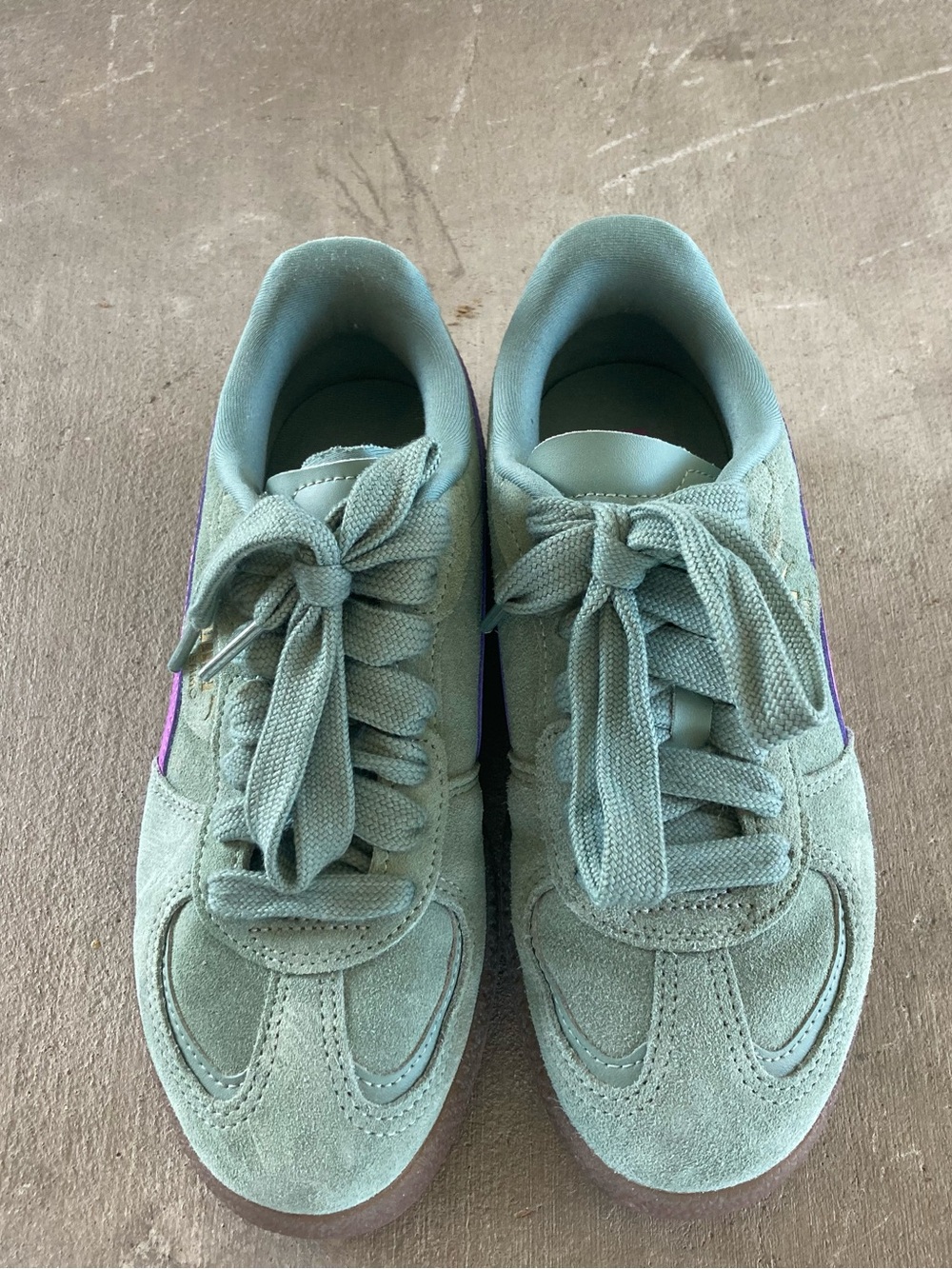 Puma Women's Mint Green Suede Sneakers with Purple Accent